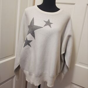 DKNY White with Silver Stars Heavy Knit Sweater Size Large